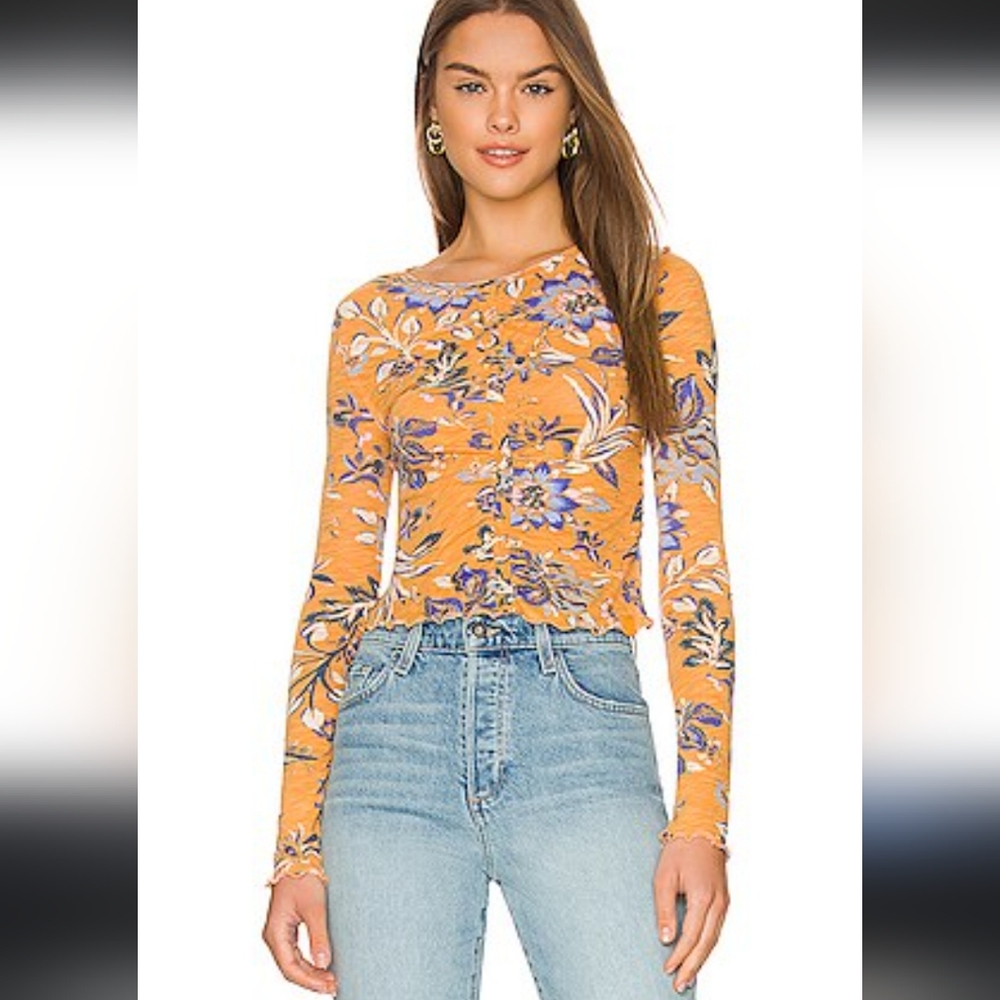 NWT- Free People Dreamed Of You Ruched Long-Sleeve Tee